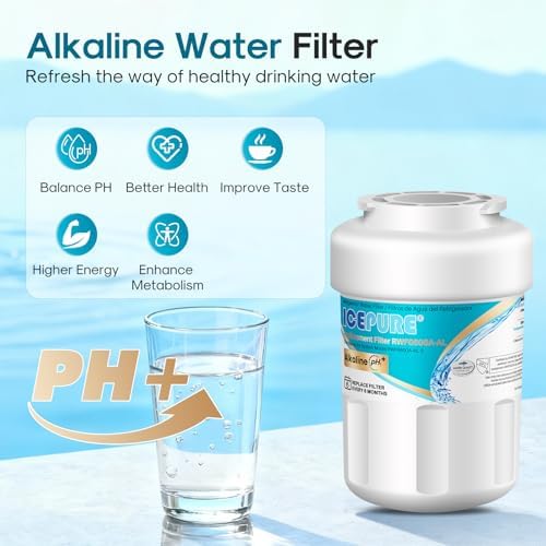 ICEPURE Alkaline RWF0600A-AL Refrigerator Water Filter Replacement for GE MWF, MWFA, MWFINT, MWFP, GWF, 46-9991, Kenmore® 9991, WFC1201, GSE25GSHECSS, GSH25JSDDSS, GSHS6LGBBHSS, Enhances PH, 4Pack - Image 4