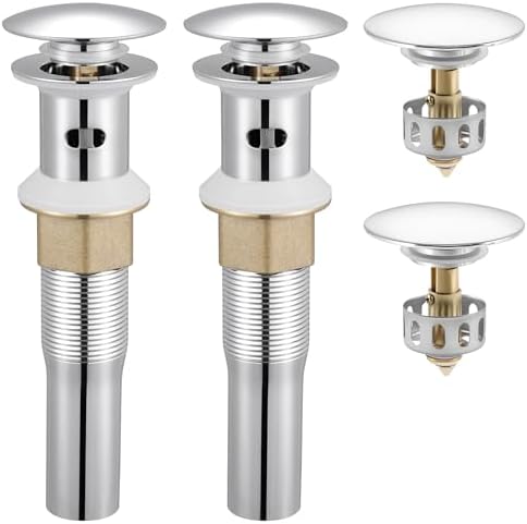 KES Bathroom Sink Drain with Detachable Hair Catcher Basket, Pop Up Drain Stopper with Overflow Anti-Clogging Vanity Vessel Sink Drain, Polished Chrome 2 Pack 304 Stainless Steel, S2013A-CH-P2 by KES