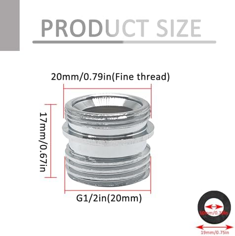 2 Pcs 20mm Male to G1/2 Male Thread Metal Faucet Adaptor,Brass Kitchen Sink Aerator Adapter,For Connecting Water Filter,Garden Hose,With Gaske - Image 2