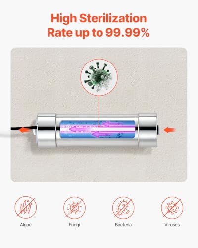 VEVOR UV Water Purifier, 8W 1GPM, 110V Versatile Ultraviolet Water Purifier Filter with Stainless Steel Housing, Whole House UV Water Filter with Quartz Sleeve Fit for Shower/Drinking/Cleaning - Image 2