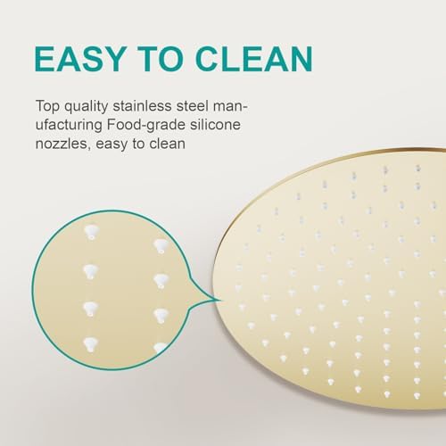 All Metal 12Inch Rain Shower Head - Heavy Duty Stainless Steel, Easy Install, High Water Flow, Ultra-Thin Modern Design for Bathroom (Brushed Gold) - Image 6