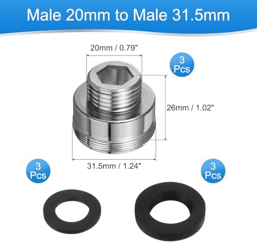 uxcell 3Pcs Faucet Adapter Kit, Male 0.79in to Male 1.24in Kitchen Sink Stainless Steel Tap Aerator Adapter Set to Connect Garden Hose, Water Filter, Standard Hose Diverter - Image 2