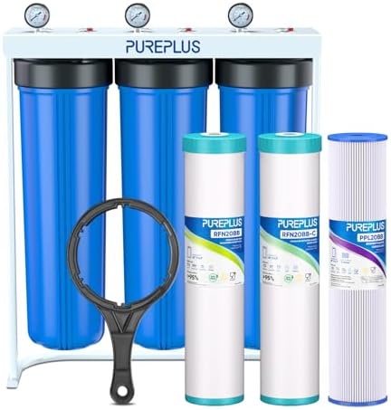 PUREPLUS 20" 3-Stage Whole House Water Filter, Pleated, GAC & Iron Reduce by PUREPLUS