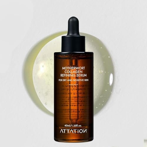 Motherwort Collagen Refining Serum Daily Routine For Glow and Glass Skin, Vegan Korean Skin Care for Dry and Sensitive skin 40ml / 1.35 fl. oz. by ATTATION