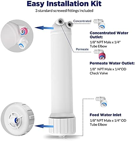 Membrane Solutions Post Inline Carbon Filters and 75 GPD Reverse Osmosis Membrane and 1812/2012 RO Housing with Wrench and Fittings - Image 6