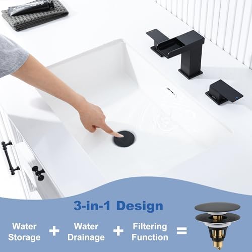Universal Bathroom Sink Stopper - Pop Up Sink Drain Stopper, Push Button Flixfilter Sink Drain Stopper Replacement, Wash Basin Drain Filter Plug Anti-Clogging Basket, Matte Black - Image 7