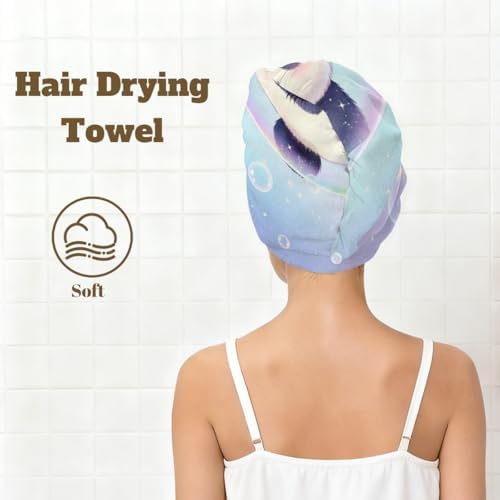 Microfiber Hair Towel Wrap for Women - Panda Bubble Super Absorbent Fast Drying Head Hair Towels - Anti-Frizz Soft Turbans Elastic Loop Design for Wet Long, Curly, Thick Hair - Image 6