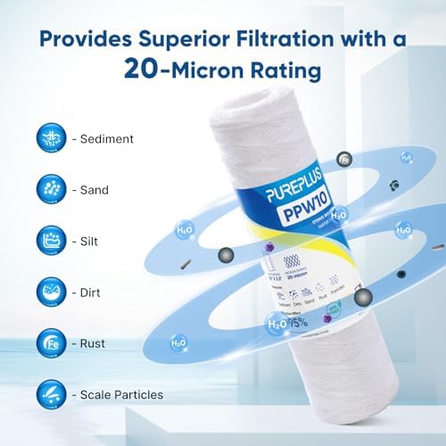 PUREPLUS 20 Micron 10"x2.5" Whole House String Wound Sediment Filter 4 Pack - Image 5