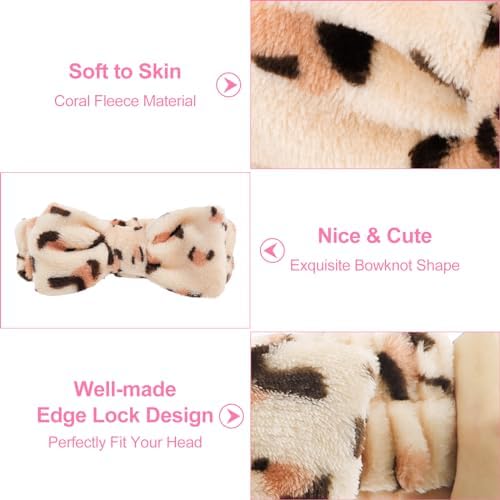 Ondder Leopard Terry Cloth Spa Headbands for Skincare, Makeup, Face Washing - 8 Pcs Bow Hair Bands for Women - Image 2