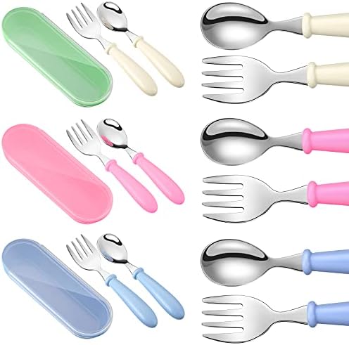 Patelai 9 Pcs Toddler Utensils Fork Spoon with Case,White, Rose Red, Blue by Patelai