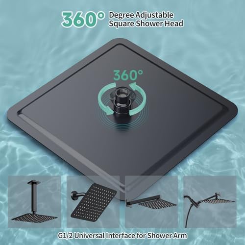 SR SUN RISE 12 Inch Rain Shower Head 304 Stailess Steel Matte Black High Pressure Rainfall Showerhead Water Saving - Image 6