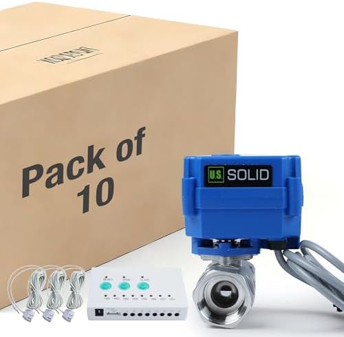 U.S. Solid Water Leak Detector with Auto Shut-Off Valve & Sound Alarm, 3/4" NSF Certified 304SS Motorized Ball Valve with 3 Sensors, for Water Heaters, Laundry & Flood Prevention(10 PCS) by USSolid