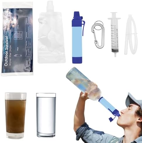 10NM Portable Water Filter System Set,Backpacking Squeeze Water Filtration Purifier Survival System for Hiking (Blue) by Unknown