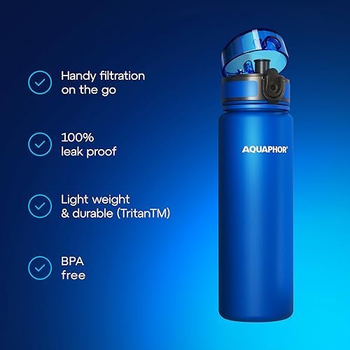 AQUAPHOR City Water Filter Bottle 17 oz | Reusable & Portable Filtered Water Bottle | BPA-Free | Perfect for Camping, Travel, Indoor & Outdoor Use | Blue - Image 2