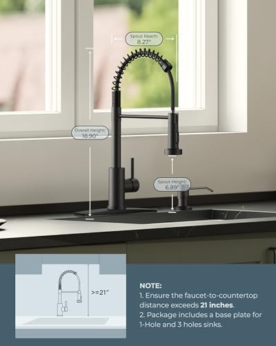 FORIOUS Black Kitchen Faucet with Soap Dispenser, High Arc Single Handle - Image 5