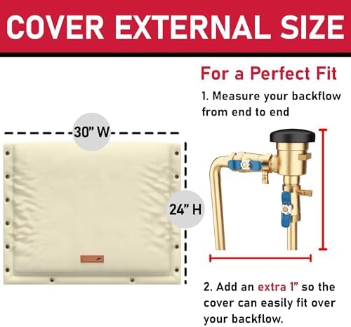 Redford Supply Co. Cold Snap (5°F) Backflow Preventer Insulation Cover, 3-Way Custom, 30"W x 24"H, Pipe Insulation, Water Sprinkler Covers for Outside, Sprinkler Backflow Cover for Winter (Beige) - Image 5