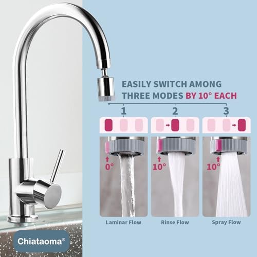 Swivel Faucet Aerator,3-function Faucet Nozzle,360° Big Angle Rotate Kitchen Sink Faucet Attachment,Faucet Extender for Kitchen 55/64 inch Female Thread,Kitchen Sink Aerator Chrome - Image 5