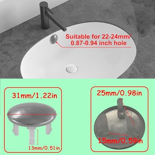 6 Pack Stainless Sink Basin Trim Overflow Cover,Sink Overflow Trim Ring Steel Round Hole Cover,Basin Trim Ring Insert in Hole Round Caps for Home,Sink,Bathroom,Kitchen - Image 2