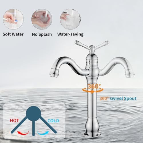 360° Swivel Chrome Single Handle One Hole Bathroom Sink Faucet Matching with Pop Up Drain - Image 6