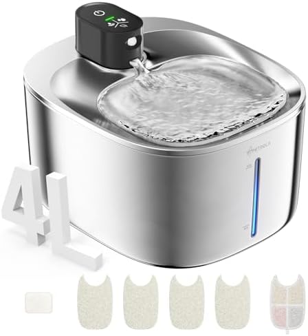 Wireless Cat Water Fountain Stainless Steel,135floz/4L Battery Operated Automatic Pet Fountain,Cordless Cat Water Dispenser Pet Water Fountain for Cats Dogs Pets Outdoor by APDAPETDOLA