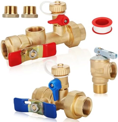 3/4in Tankless Water Heater Valve Kit with Pressure Relief Valve, IPS Isolator Tankless Water Heater Service Valve Kit, Suitable for rheem/rinai/ecosmart/navien/noritz/takagi/bosch by CableRailing