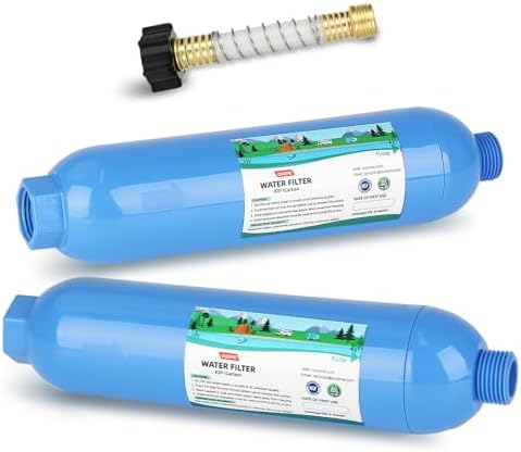 2PK NSF Certified Inline RV Drinking Water Filter & Flexible Hose Protector by OULEME
