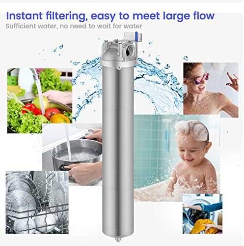 NSF/ANSI 42 Stainless Steel Whole House Water Filter Housing, 20" x 2.5" Sediment Water Filter System for Heavy Duty, Well & City Water, 3/4" NPT Port, Drain Valve Style C(Square Head) - Image 5