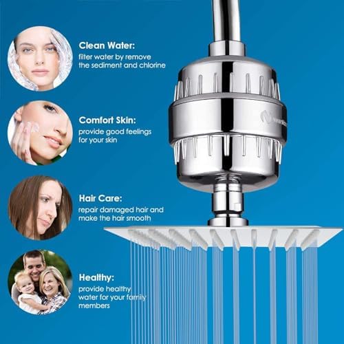 NearMoon Square Shower Head and 15 Stage Shower Filter Combo, High Pressure Filtered Head for Hard Water, Improves the Condition of Your Skin, Hair (Chrome Finish) - Image 4