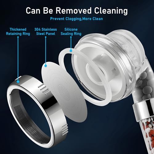 Filtered Handheld Shower Head, High Pressure 3 Spray Settings Showerhead for Saving Water, Water Softener Shower Head with Mineral Beads to Remove Chlorine & Fluoride for Dry Hair & Skin - Image 4