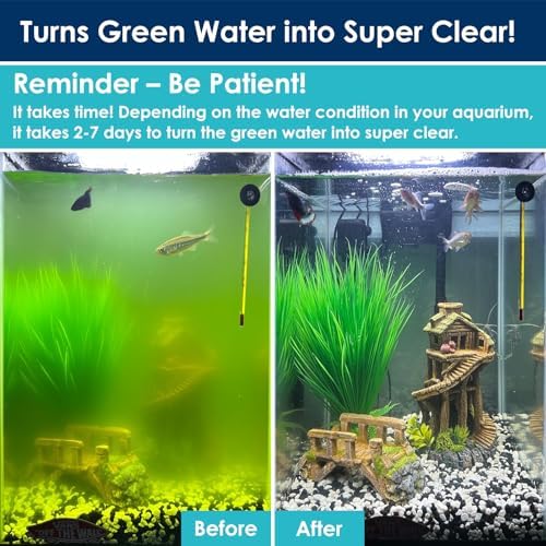 Aquarium Green Water Filter, U-V Light with Submersible Water Pump, U-V Filter with Aeration & Dual Water Outlet, 4-Speed Timer, for 40-120 Gallon Tank & Small Pond (265GPH/20W) - Image 2