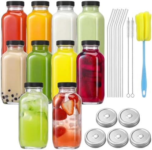 CUCUMI 10pcs 16oz Glass Juice Bottles with Lids by CUCUMI