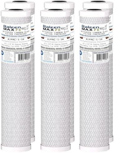 Baleen Filters 1 Micron 2.5" x 10" Whole House CTO Coconut Shell Performance Carbon Filter Cartridge Replacement for HDX CB-25-1001, Watts WCB10-CHLORA, Pentek CCBC-10 (6 Pack) by BaleenFilters