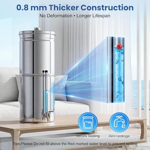 Upgraded Stainless Steel Gravity Water Filter System,2.95 Gallon 6-Stage Countertop Filtration with 4 Filters for Home Kitchen & Outdoor Use,No Electricity Required - Image 2