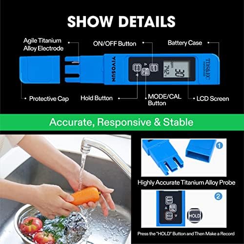 VIVOSUN TDS Tester 3-in-1 TDS EC & Temperature Meter Ultrahigh Accuracy Digital Water Quality TDS Tester (Blue) - Image 5