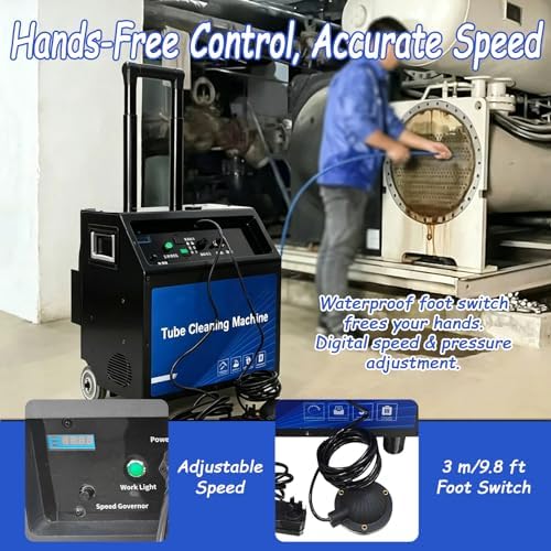 220V Condenser Pipeline Cleaning Machine with 110V Transformer, 550W Tube Cleaner with 24.9-Foot Flexible Shaft, 0–1400 RPM, Dry-Wet Separation for 0.5–0.7-inch HVAC Heat Exchanger Pipes - Image 3