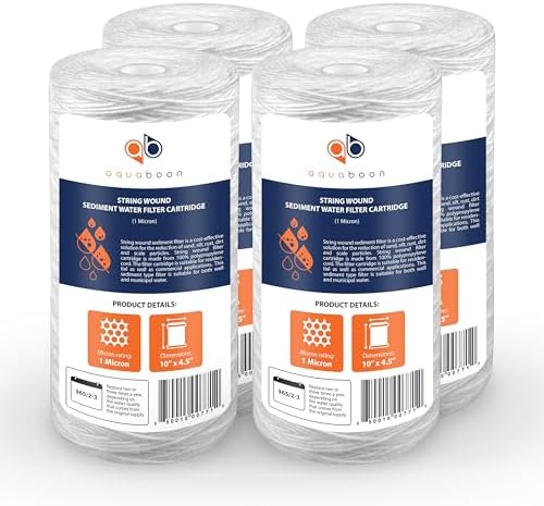 Aquaboon 1 Micron 10 x 4.5 String Wound Water Filter Cartridge 4-Pack by Aquaboon