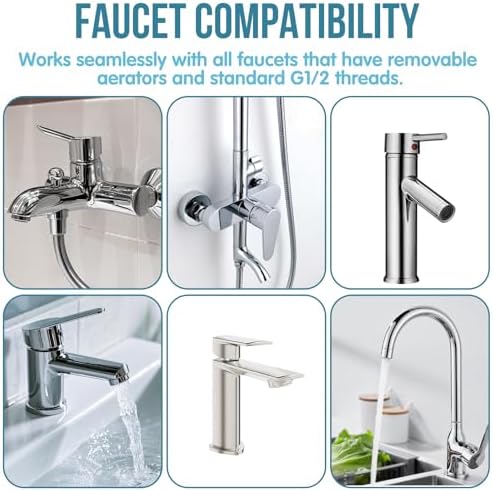 4Pcs Brass Faucet to Hose Adapter with Aerator, Sink Hose Adapter Set with Washers & Tape – Fits G1/2"" Female, 55/64"" Female, and 15/16"" Male, Connects to 3/4"" GHT Garden Hoses - Image 4