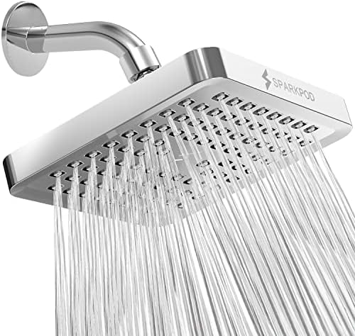 SparkPod Rain Shower Head, 6 Inch Square, Luxury Polished Chrome Finish by SparkPod