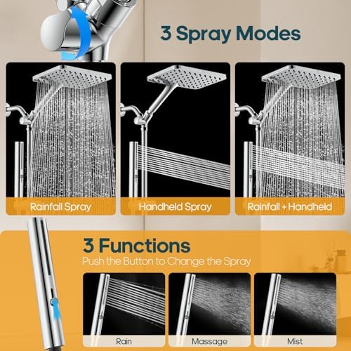High Pressure Rain Shower Head with Handheld, Dual Shower Combo - Image 3
