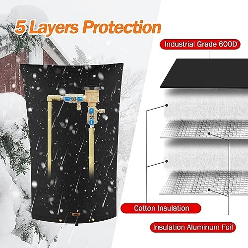 TOHONFOO Backflow Preventer Cover, Pipe Freeze Insulation, 16"Wx26"H, Black - Image 5