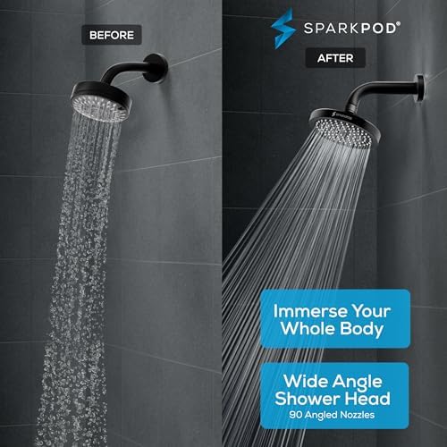 SparkPod Rain Shower Head, 6 Inch Round, Midnight Black Matte Finish - Image 2