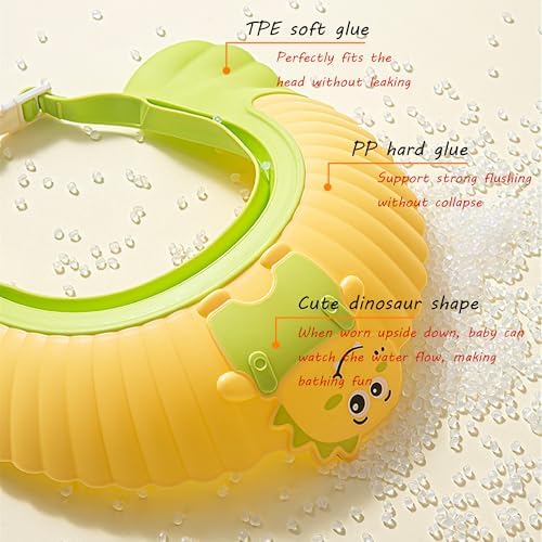 Baby Shower Cap Shield, Shower Cap for Kids, Visor Hat for Eye and Ear Protection for 0-9 Years Old Children, Cute Little Dinosaur Shape Makes The Baby Bath More Fun (Blue) - Image 3