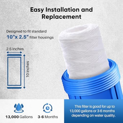 PUREPLUS 10 Micron 10"x2.5" Whole House String Wound Sediment Filter 4 Pack - Image 3