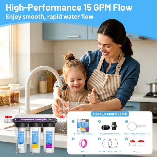 3 Stage Whole House Water Filter System with 3 Sets of Filters, 10"x2.5" - Image 4