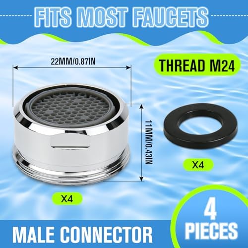 4Pcs Faucet Aerator Replacement, 7/8" 22mm Honeycomb Anti-Splash High Flow Water Saving Sink Aerators M22 Male Thread, Universal Bathroom Kitchen Faucet Parts - Image 2