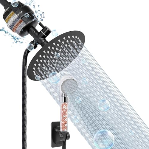 Filter Shower Head, High Pressure 8 Inch Rainfull with Filter Combo for Hard Water, Remove Chlorine Fluoride and Harmful Substances- 1 Replaceable Filter Cartridge (Round, Matte Black) by HOME