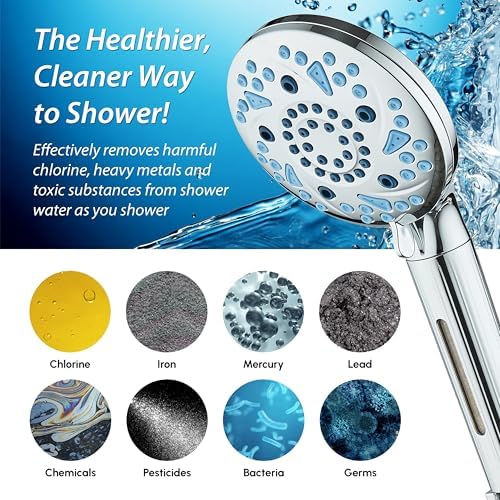 AquaCare High Pressure 10 Spray Mode Filtered Showerhead - Handheld Shower Head Filters Chlorine to Heal Dry Skin, Revive Hair - Dual Power Wash Cleans Tub, Tile, Pets - Hard Water Softener, Chrome - Image 6