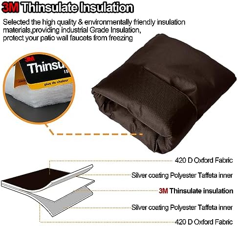 Enlarge Outdoor Faucet Cover for Winter Freeze Protection, 3M Thinsulate, 10"H x 6.3"W Hose Bib Covers for Wall Taps Outside, Waterproof & Frost Free Insulated Spigot Cover, 2 Pcs Faucet Socks - Brown - Image 4