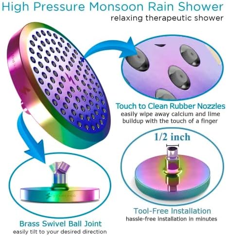 SparkPod Rain Shower Head, 6 Inch Round, Radiant Rainbow Finish - Image 2
