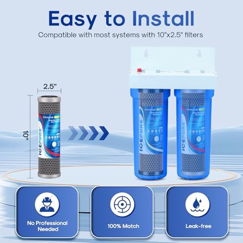 ICEPURE 2.5" x 10" Whole House Water Filter Combo Kit, KDF Filter Cartridge and Upgraded Coconut Shell Activated Carbon Lead Remove Filter Replacement for 10 Inch Water Filter System, 2 Combo - Image 6
